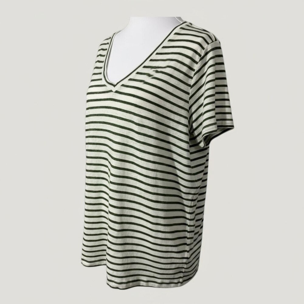 Vineyard Vines‎ Green & Cream Linen Striped Tee Size L
